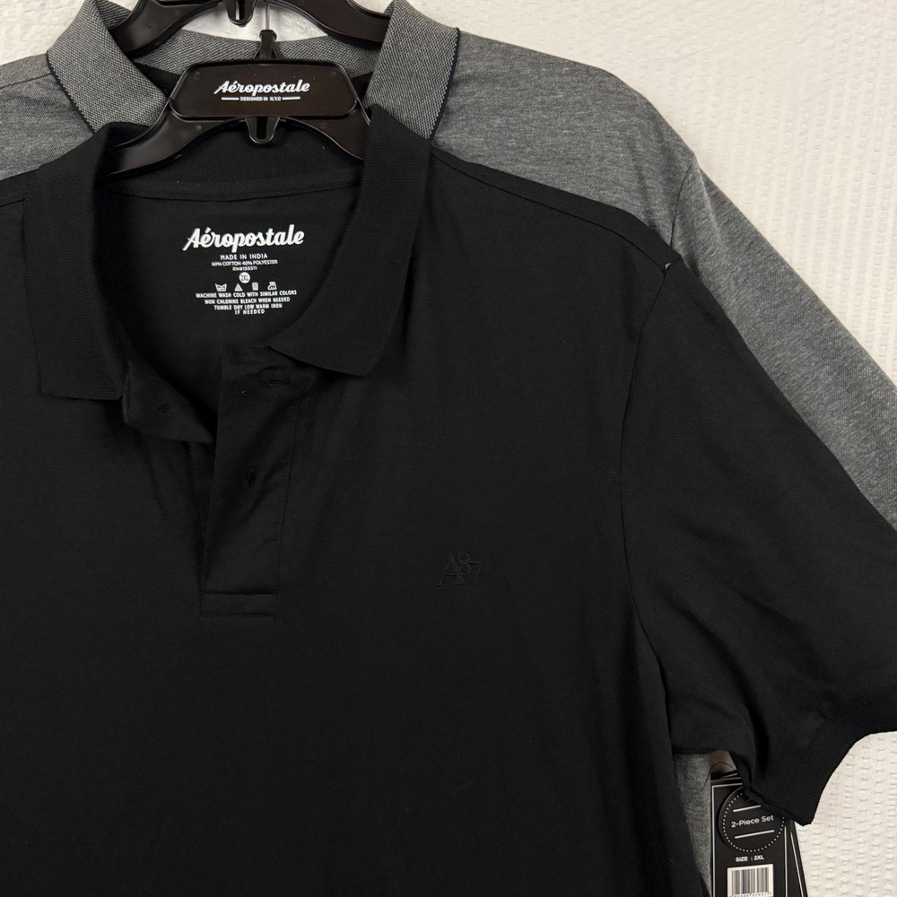 Aeropostale Mens 2-Pack Polo Shirts Black Charcoal Gray Short Sleeve 2XL NWT